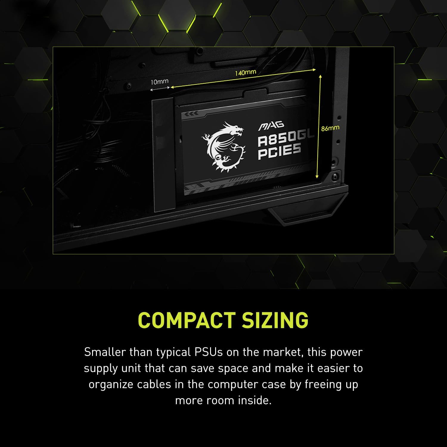 MSI MAG A850GL PCIE5, Fuente de alimentación compacta completamente modular Gaming 850W, 80+ Gold