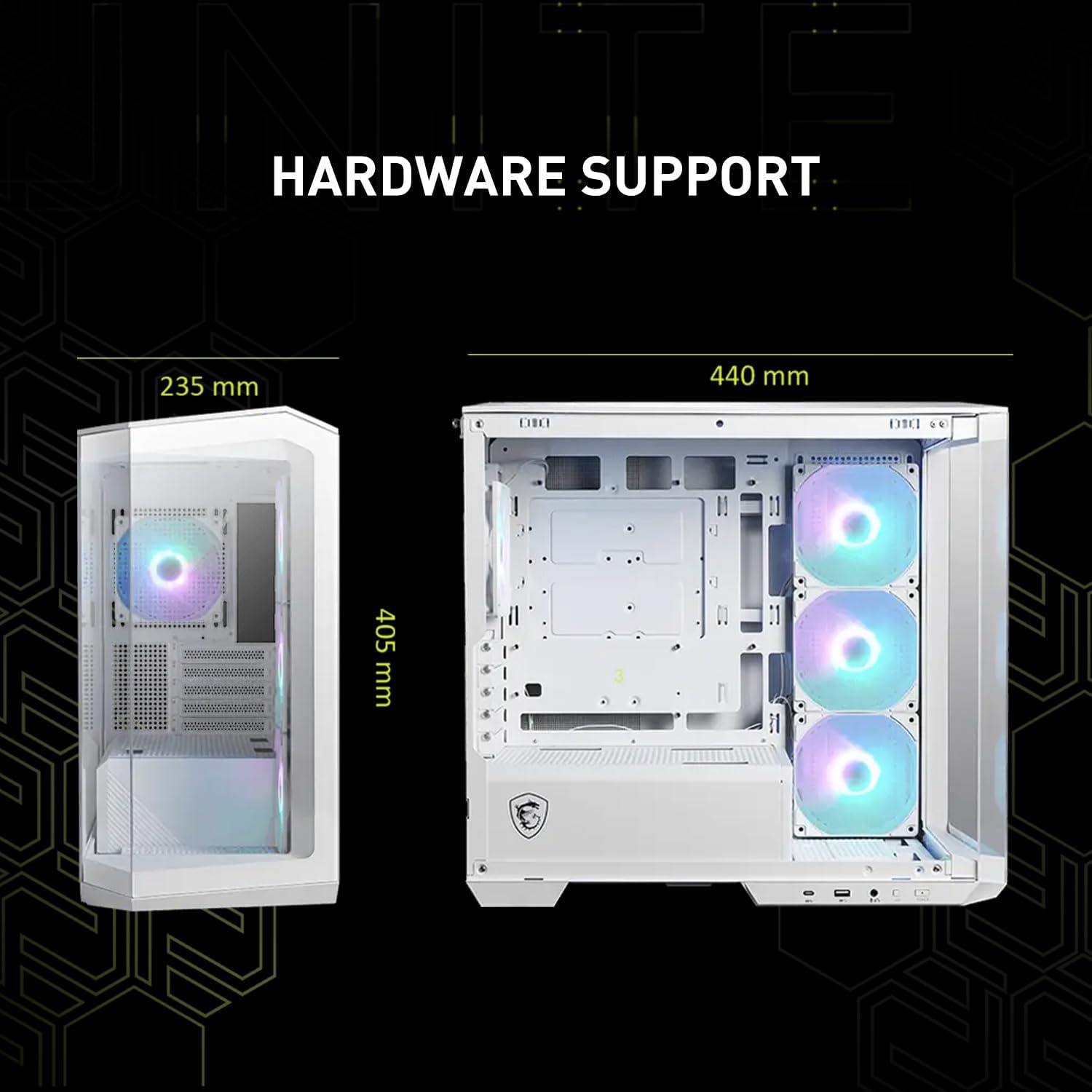 CASE MSI MAG PANO M100R PZ, M-ATX, INCLUYE 4 FANES ARGB+HUD.