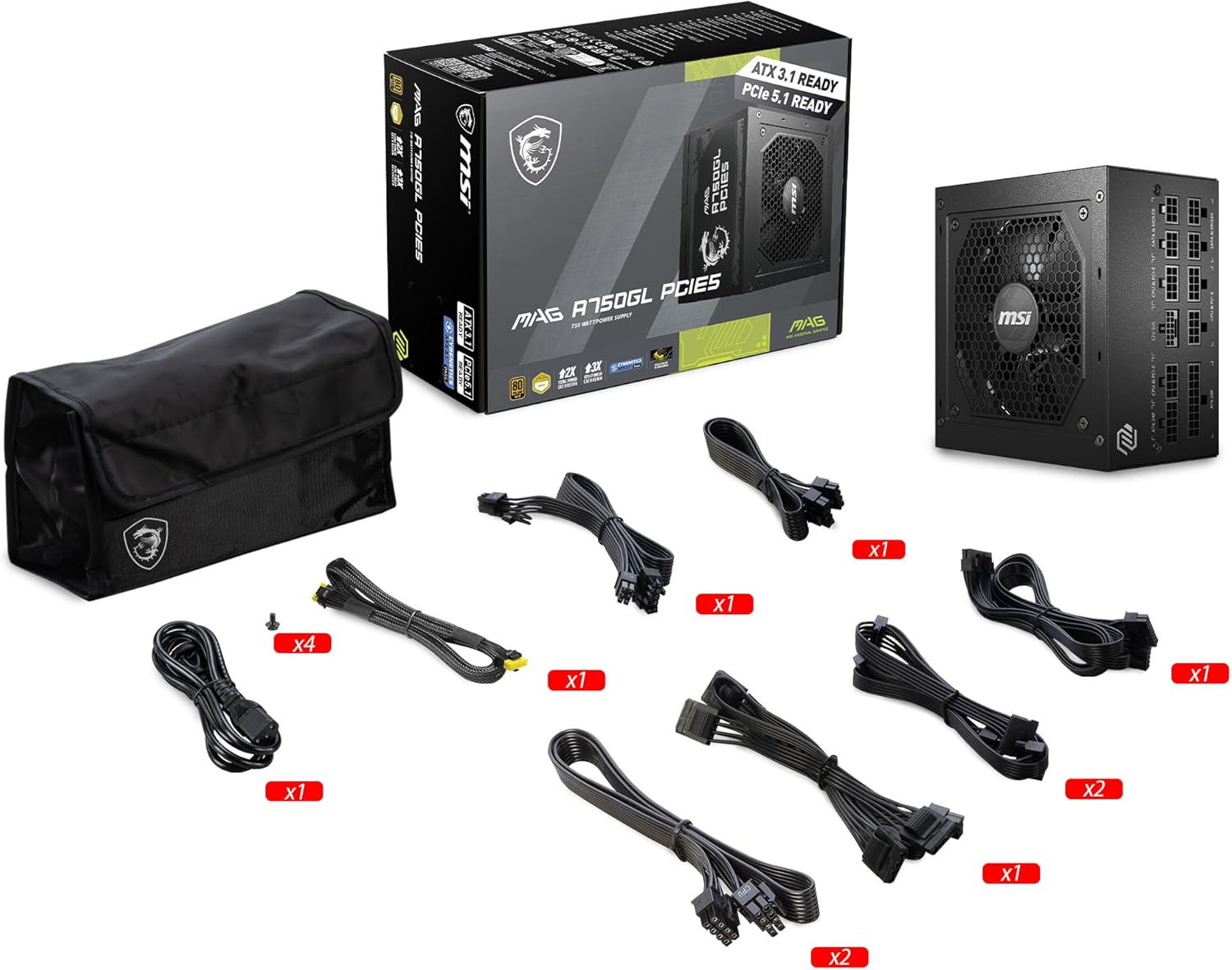 FUENTE DE PODER, MSI MAG A750GL PCIE5. 80 PLUS, GOLD, FULL MODULAR.