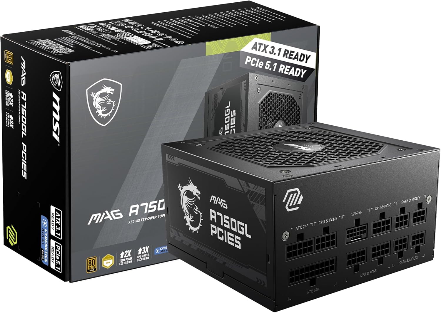 FUENTE DE PODER, MSI MAG A750GL PCIE5. 80 PLUS, GOLD, FULL MODULAR.