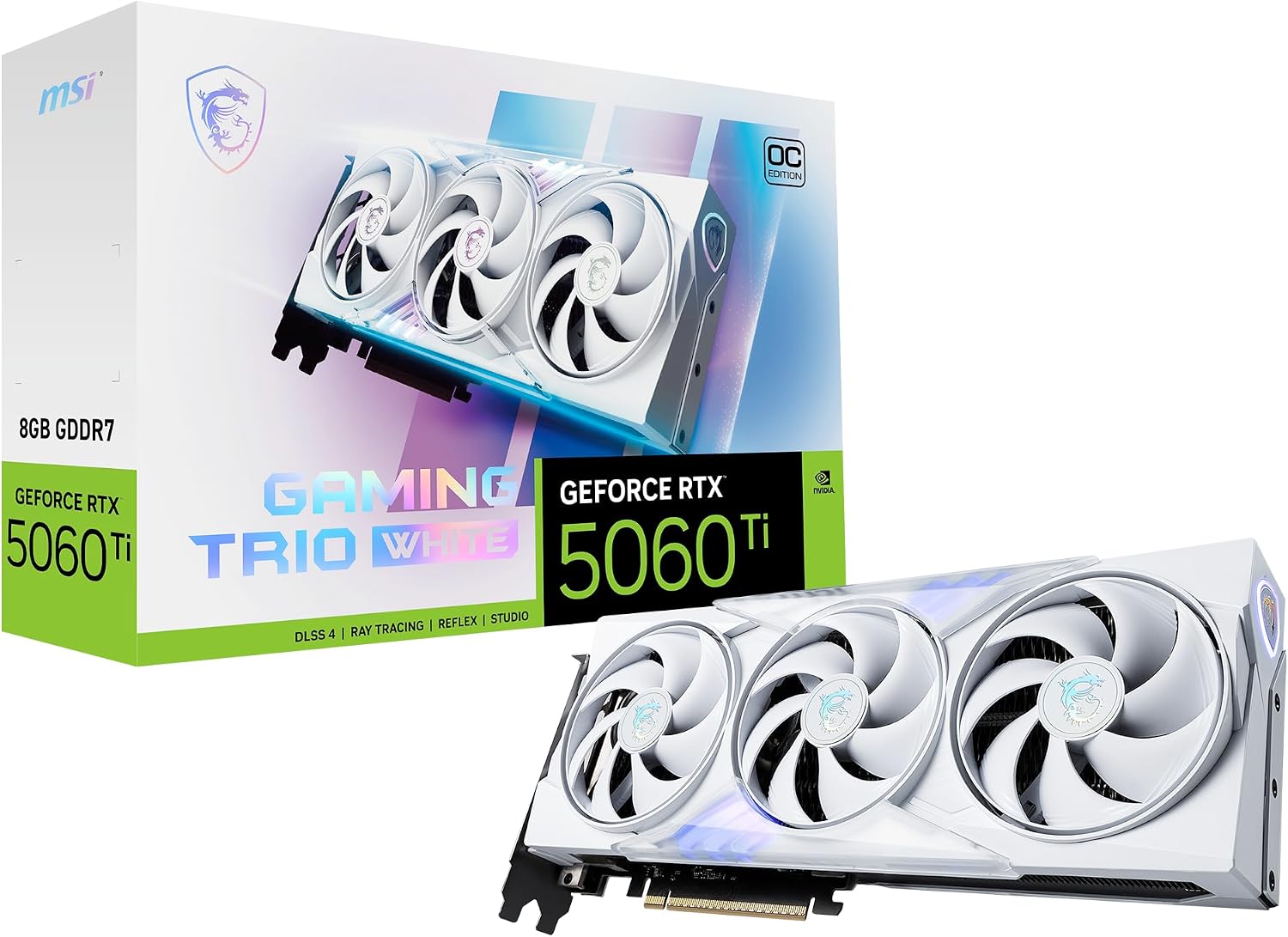 TARJETA DE VIDEO, RTX MSI 5060 Ti 8G, GDDR7, GAMING TRÍO OC EDITION WHITE.