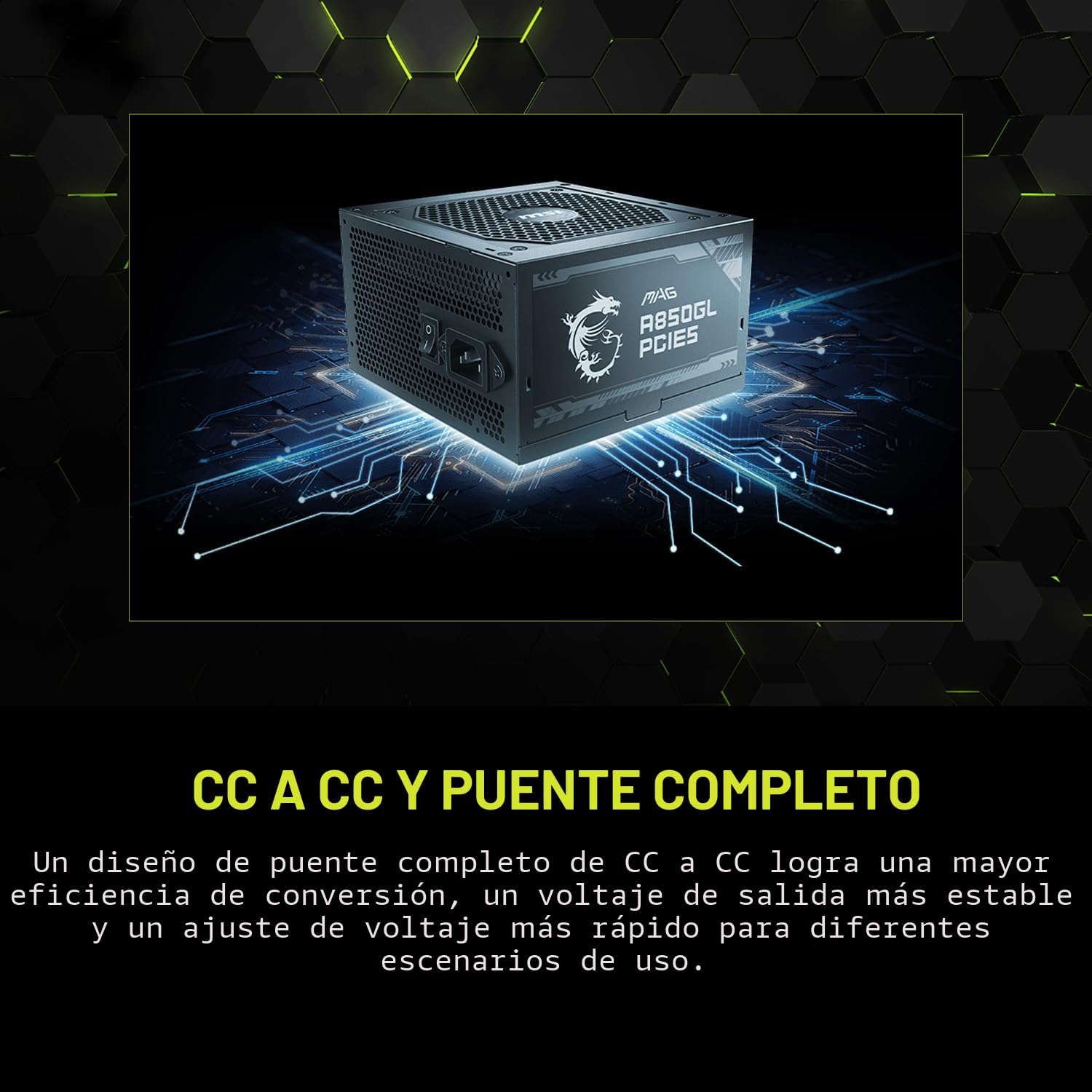 MSI MAG A850GL PCIE5, Fuente de alimentación compacta completamente modular Gaming 850W, 80+ Gold