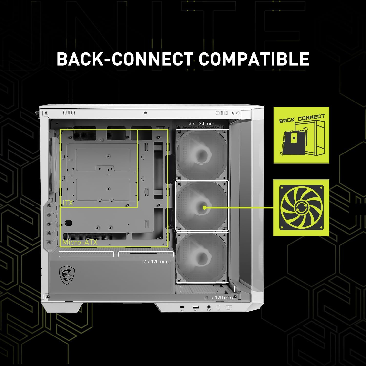 CASE MSI MAG PANO M100R PZ, M-ATX, INCLUYE 4 FANES ARGB+HUD.
