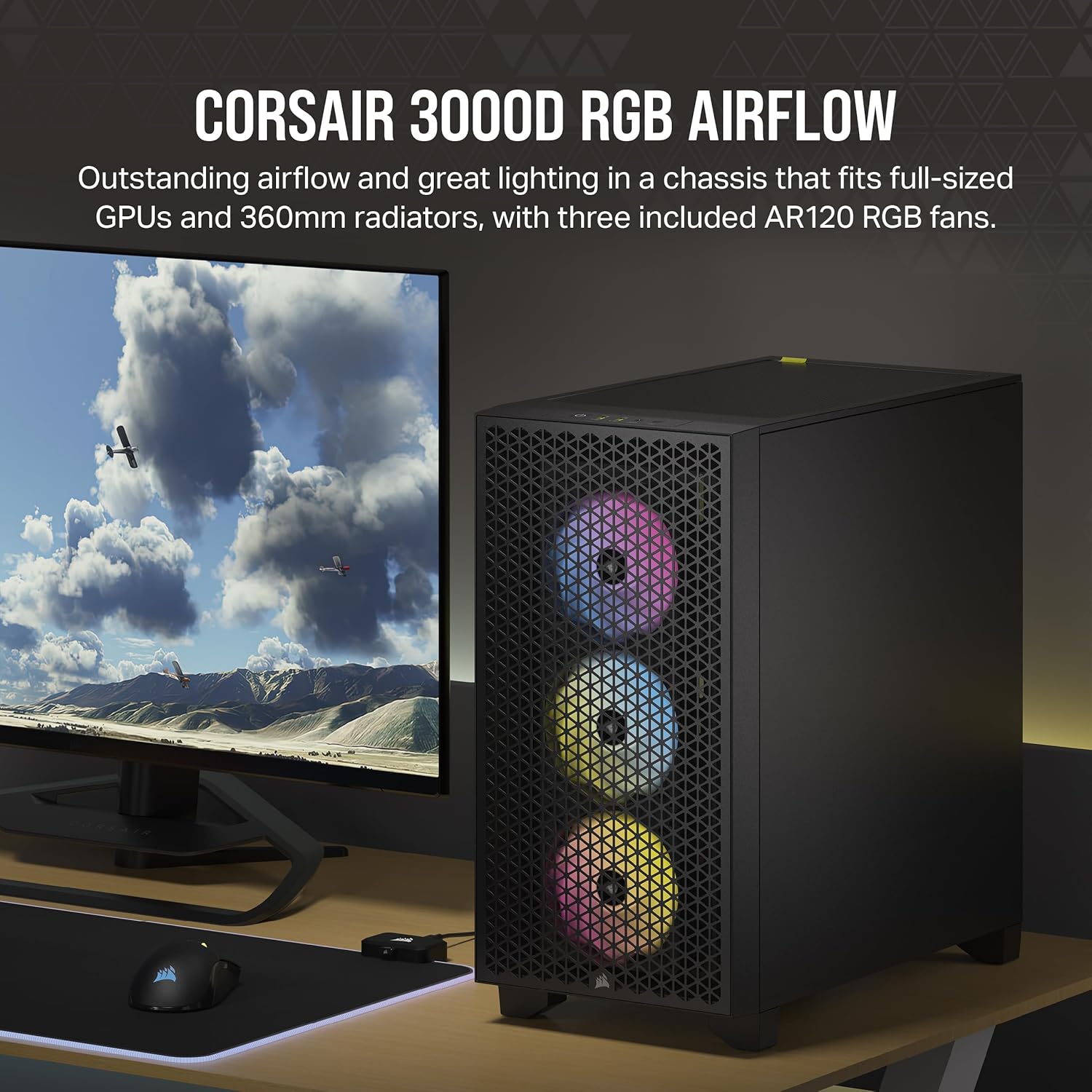 CASE CORSAIR 3000D RGB, MID TOWERS. Incluye 3 fanes RGB.