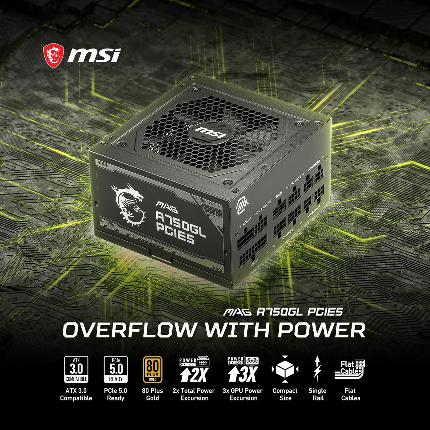 FUENTE DE PODER, MSI MAG A750GL PCIE5. 80 PLUS, GOLD, FULL MODULAR.