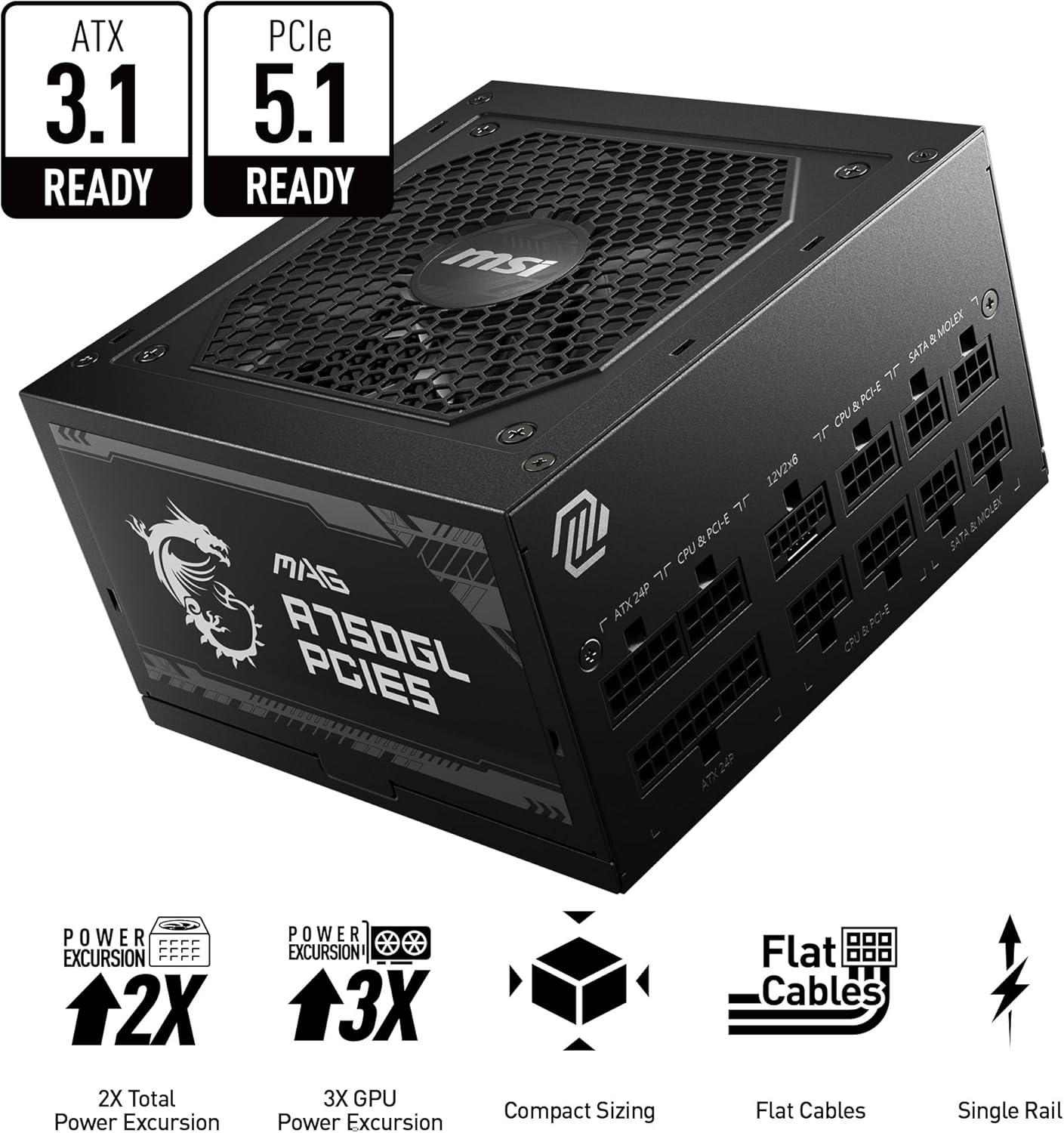 FUENTE DE PODER, MSI MAG A750GL PCIE5. 80 PLUS, GOLD, FULL MODULAR.