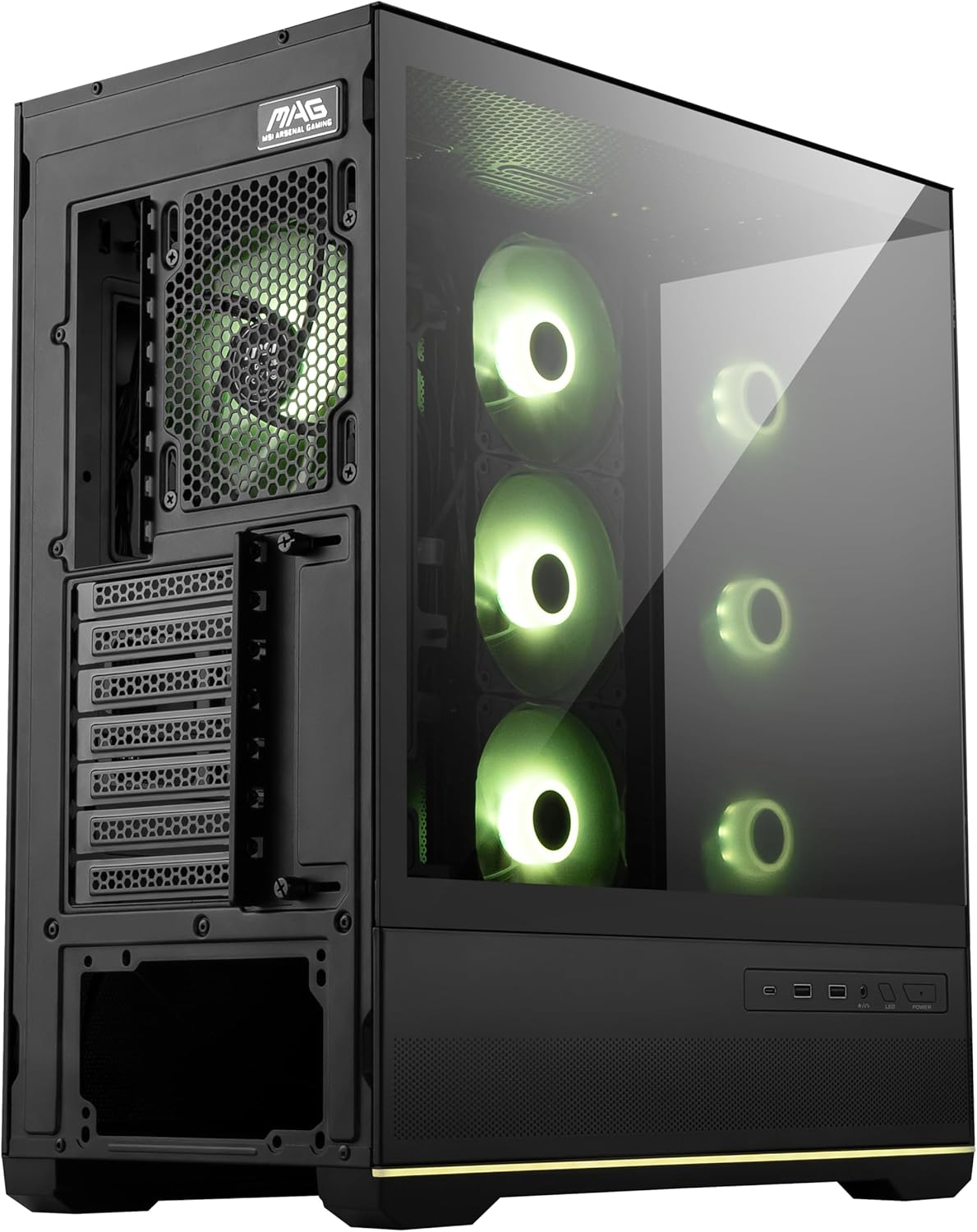 CASE MSI MAG PANO 110R PZ, ATX INCLUYE 4 FANES ARGB+HUD.